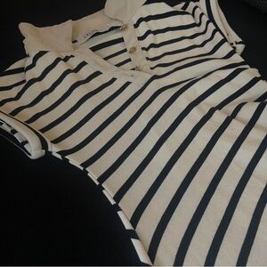 Celine Women's Black and White Striped Button Down Shirt
